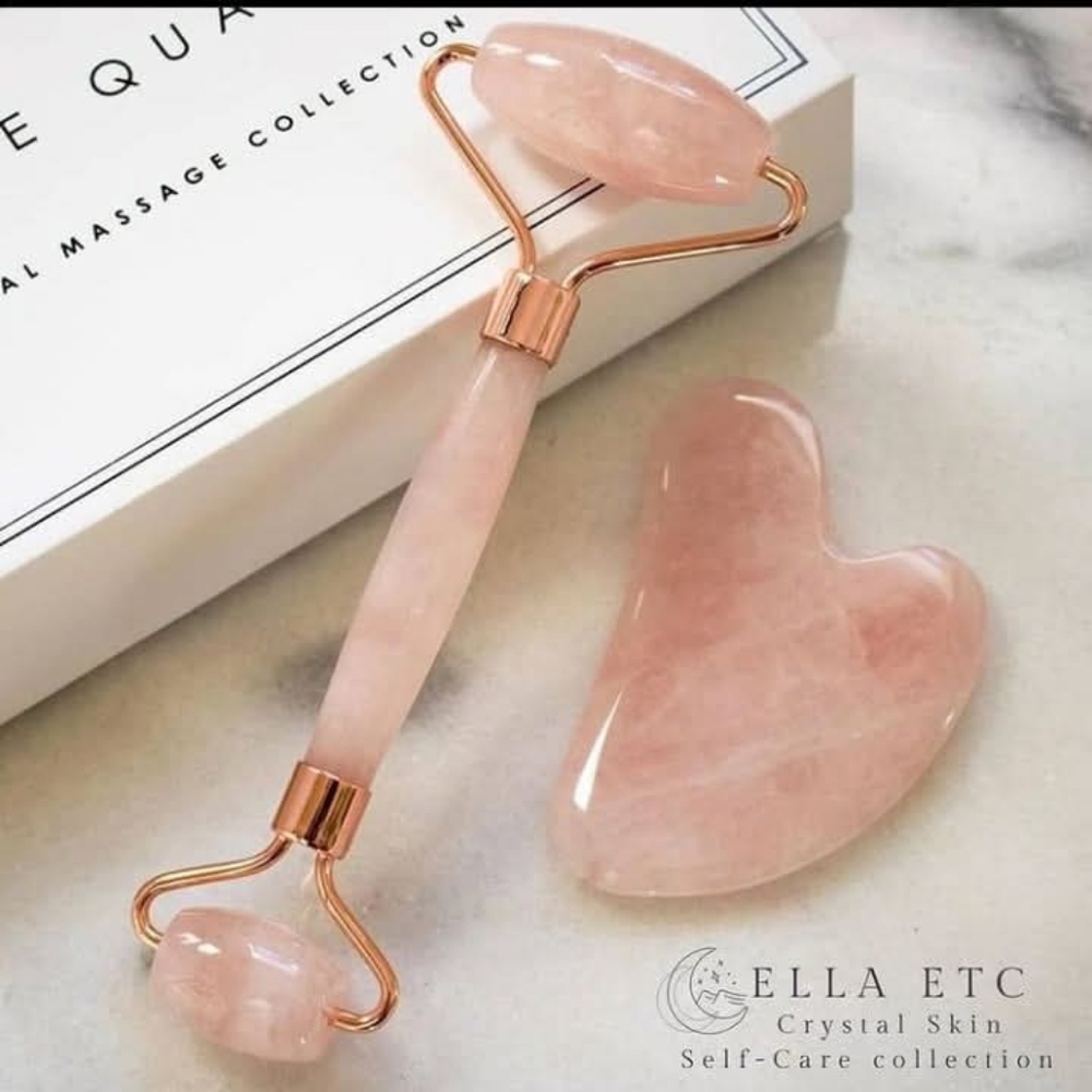 Rose Quartz Roller & Gua Sha Set – Crystal Skincare Tools